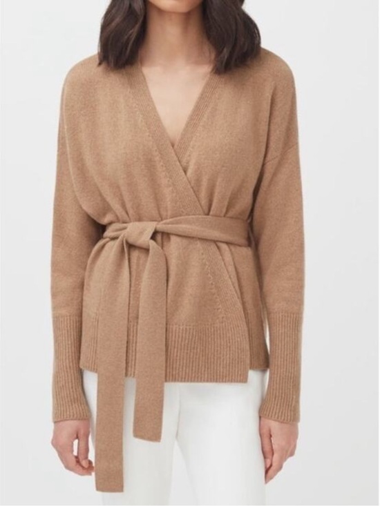 Quince Sweaters - Quince Mongolian Cashmere Belted Wrap Sweater Camel Tan Size M
